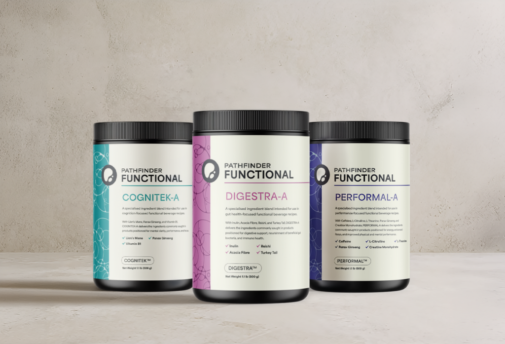 functional beverage blends in Pathfinder branded plastic tubs